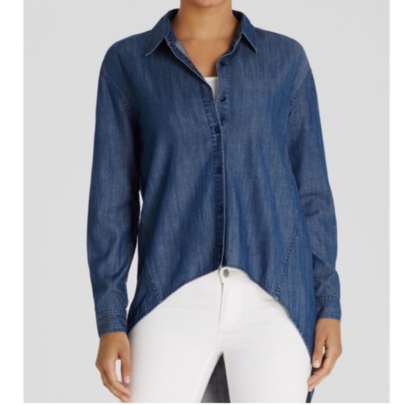 Eileen Fisher Tops - Eileen Fisher Blue Chambray Denim Asymmetrical Long Sleeve Shirt